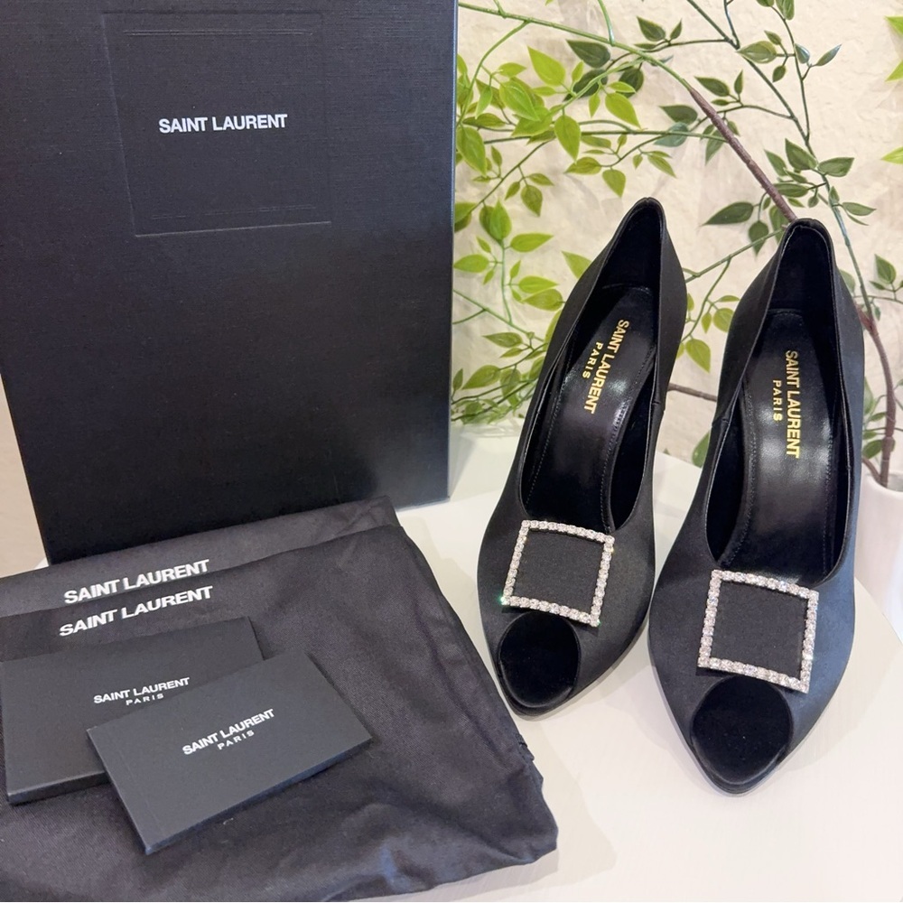 Authentic Saint Laurent Black Frankly 115 Satin Peep Pump Sandals Size 38.5 NIB - Picture 4 of 15